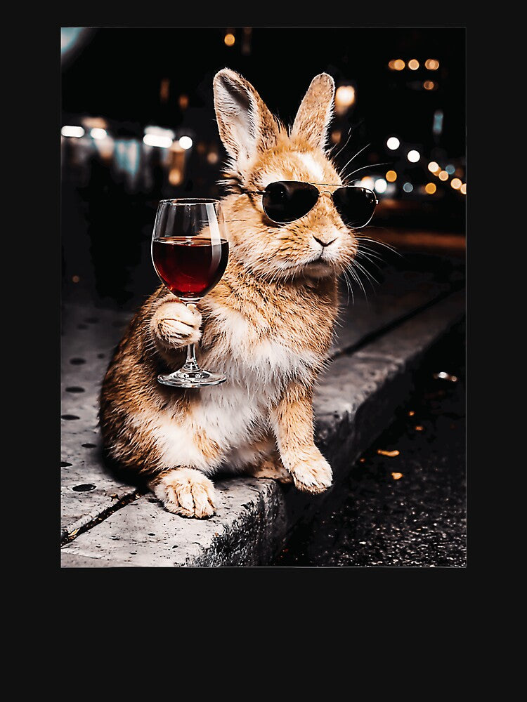 Funny Rabbit Sunglasses Wine Drinker Animal by SanTiOmal Unisex , , , Long Sleeve Tee