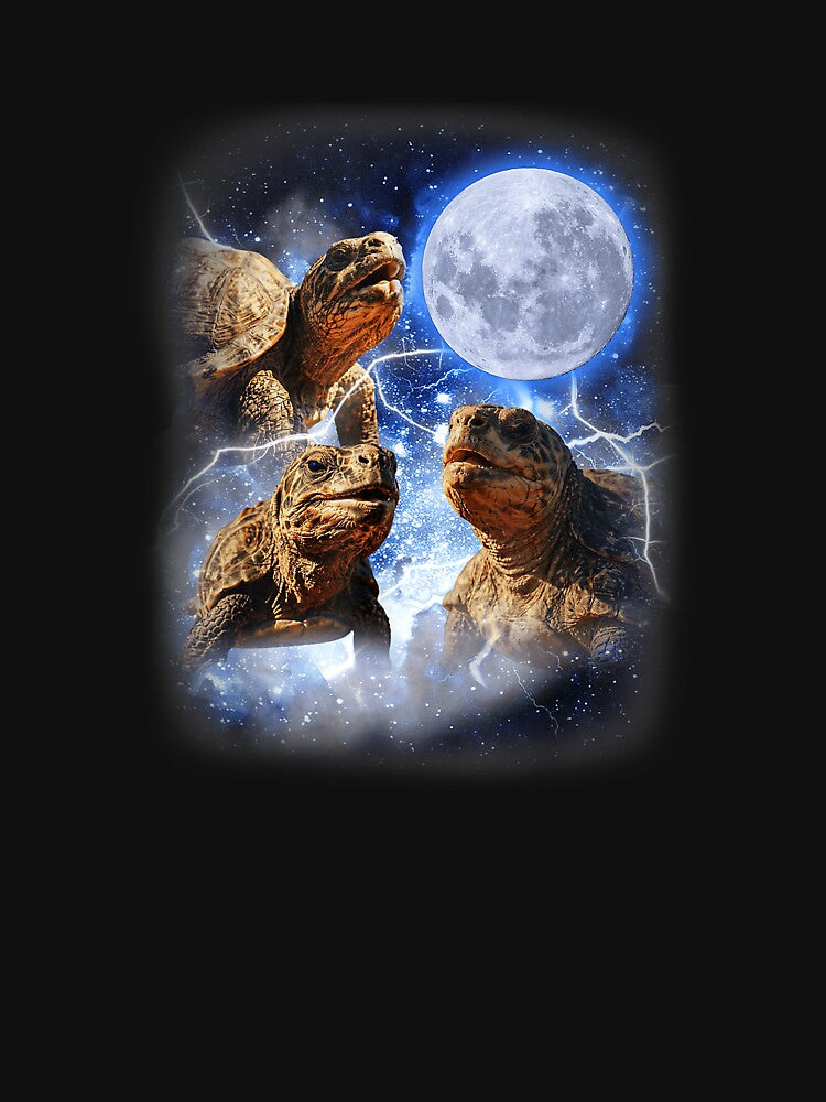 Three Tortoises Moon Howl Wildlife Mountain Turtle Meme T-Shirt by Voila-creative