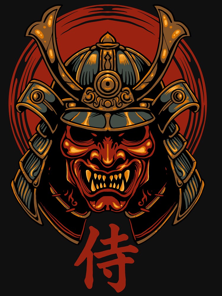 Japanese Samurai Oni Mask Vintage Demon Warrior Japanese Art T-Shirt by phsycartwork