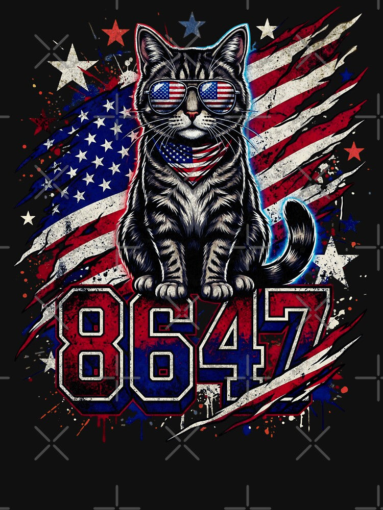 Patriotic Cat 8647 American Flag Vintage Freedom Vibes by FreshVibe Prints