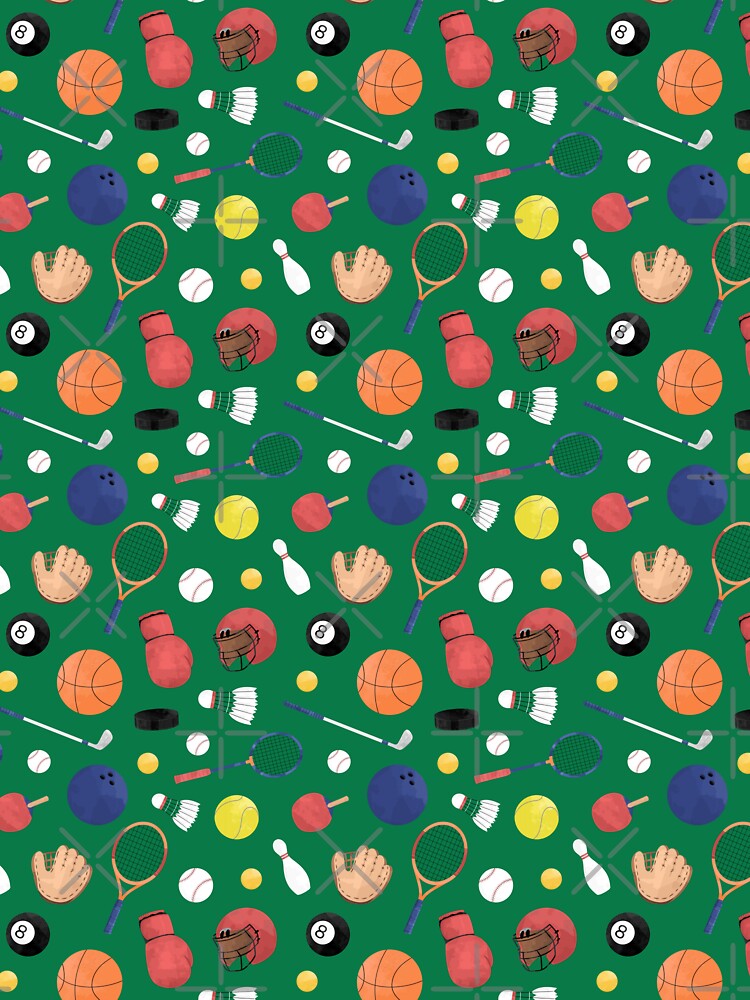 Multi Sport Pattern Green Background Ball Games Equipment by Zaya_art