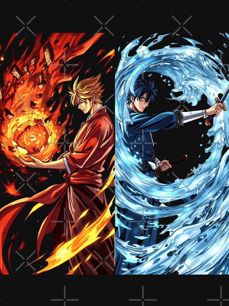 Volcanic Fire and Spiral Water Anime Warrior Duel by Animepopstudio Unisex , , , Long Sleeve Tee