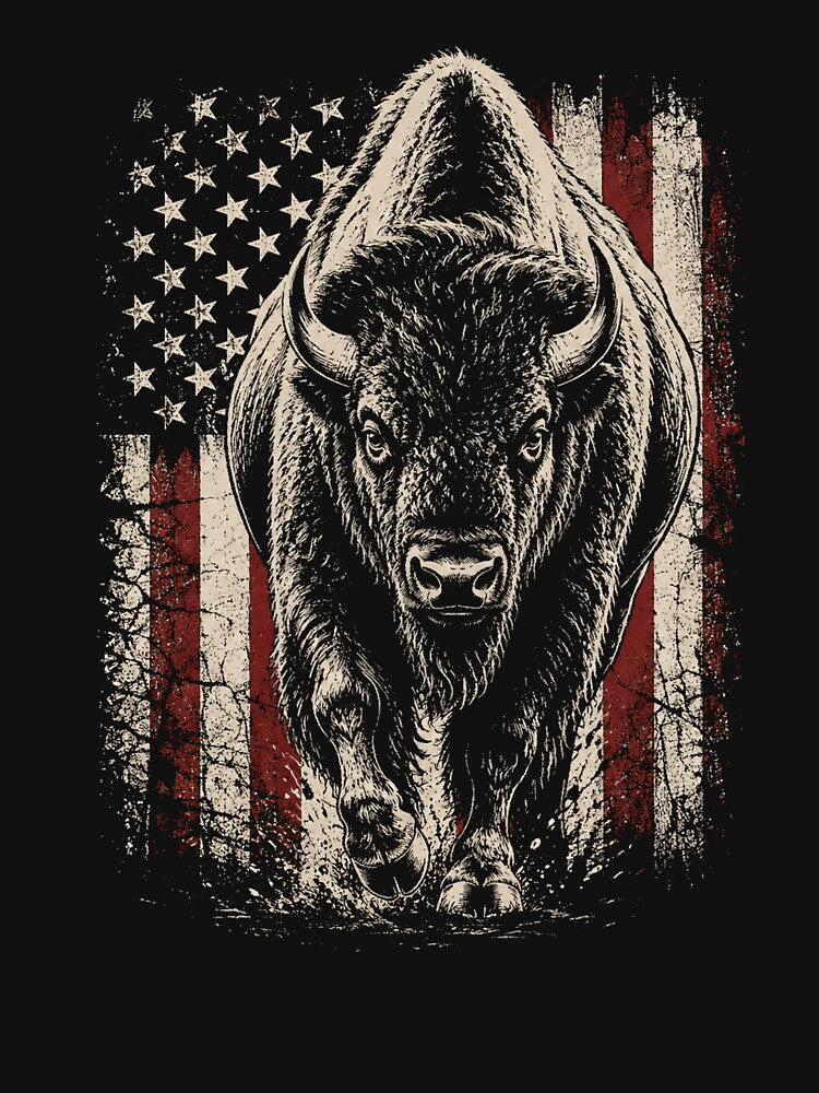 Vintage American Bison Patriotic Wildlife Retro Distressed by Moizento
