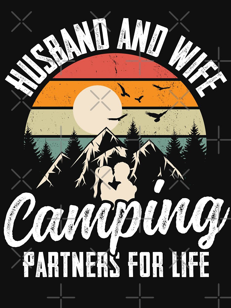Funny Camping Hike Vintage Sunset Husband And Wife Camping Partners For Life by ohmier