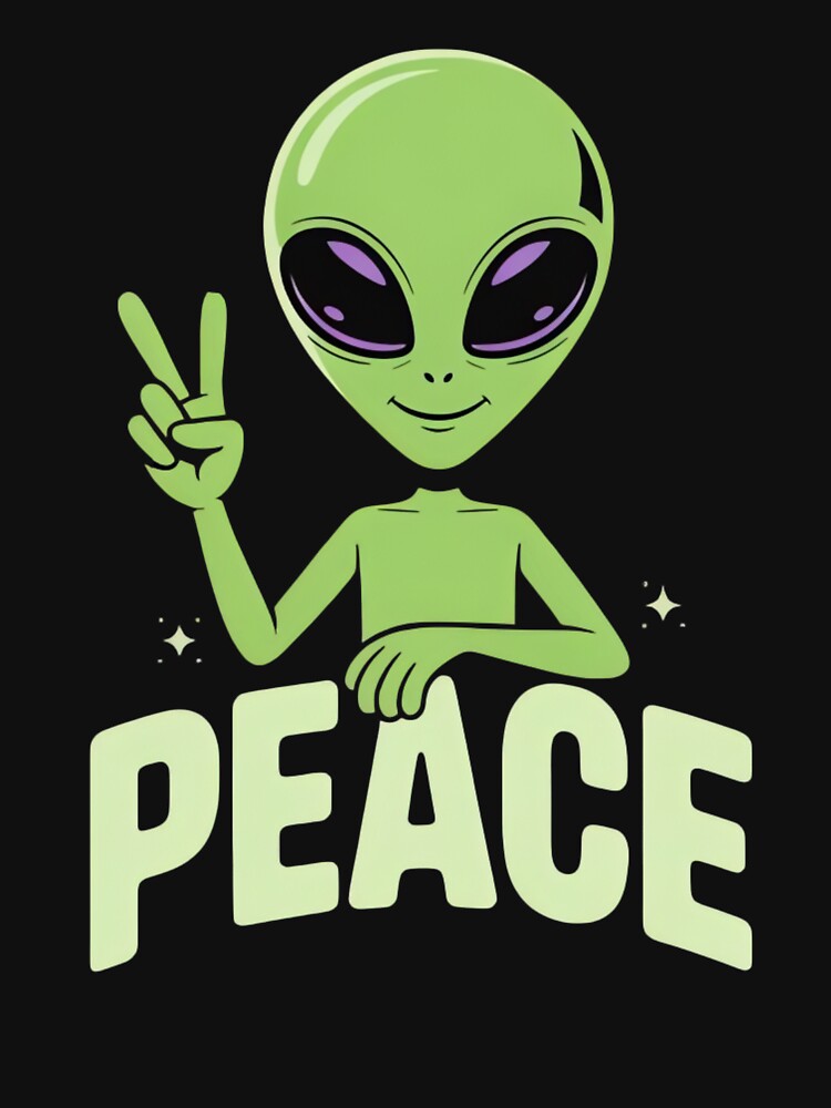 Friendly Lime-Green Alien Peace Sign – Cosmic Vector Art with Glowing Text by ARTReMi