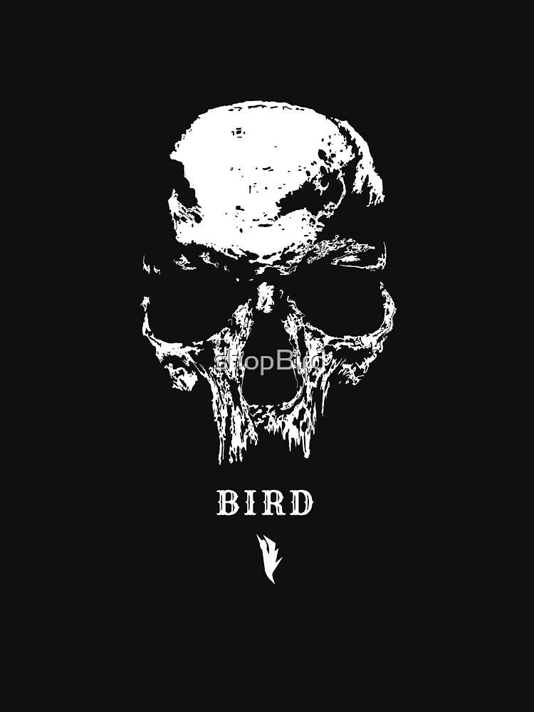 BIRD Original Distressed White Skull Logo T-Shirt by shopBird