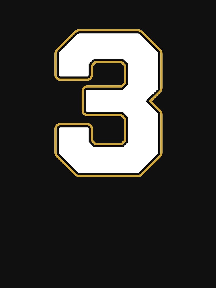 Jersey Number 3 / Player Shirt Number Three (White with Gold Outline) by STUDIO-72