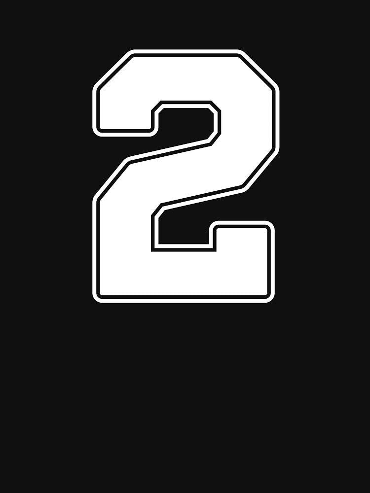 Jersey Number 2 / Player Shirt Number Two (White with White Outline) by STUDIO-72