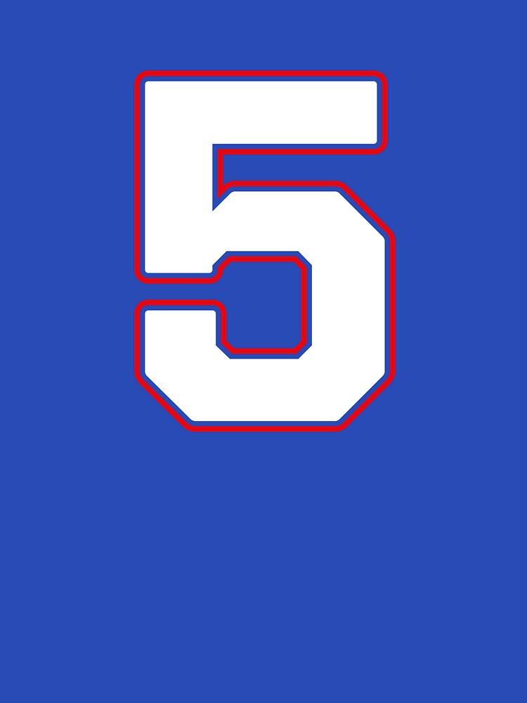 Jersey Number 5 / Player Shirt Number Five (White with Red Outline) by STUDIO-72