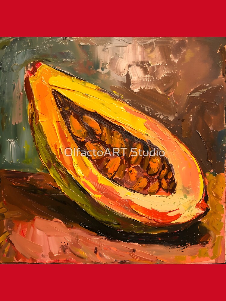 Juicy Delight- Vibrant Vivid Brushstrokes Illuminate Sliced Cocoa Pod AI Generated by OlfactoART Studio
