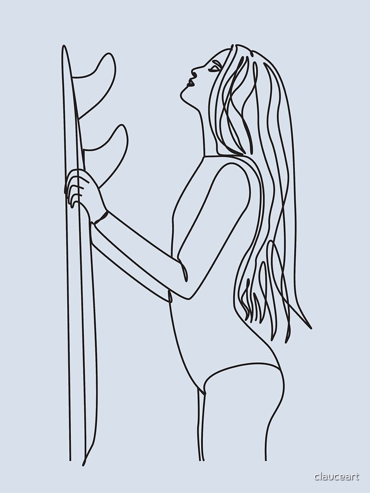 Surfboard One Line Drawing, Surf Illustration, Surf One Line Art by clauceart