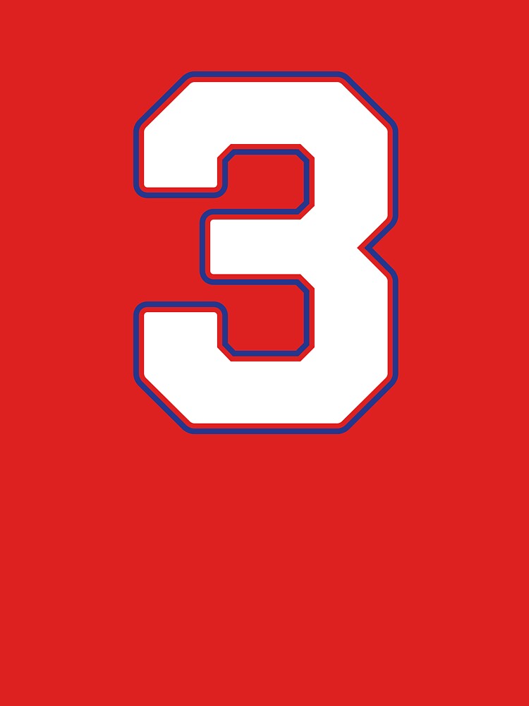 Jersey Number 3 / Player Shirt Number Three (White with Blue Outline) by STUDIO-72