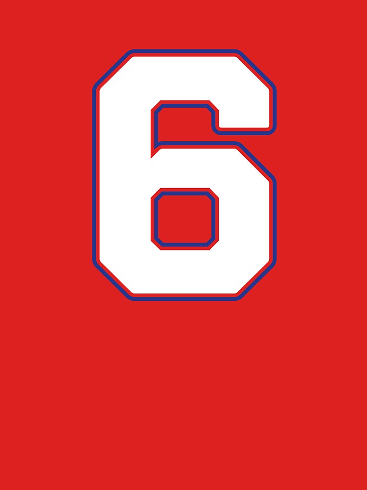 Jersey Number 6 / Player Shirt Number Six (White with Blue Outline) by STUDIO-72