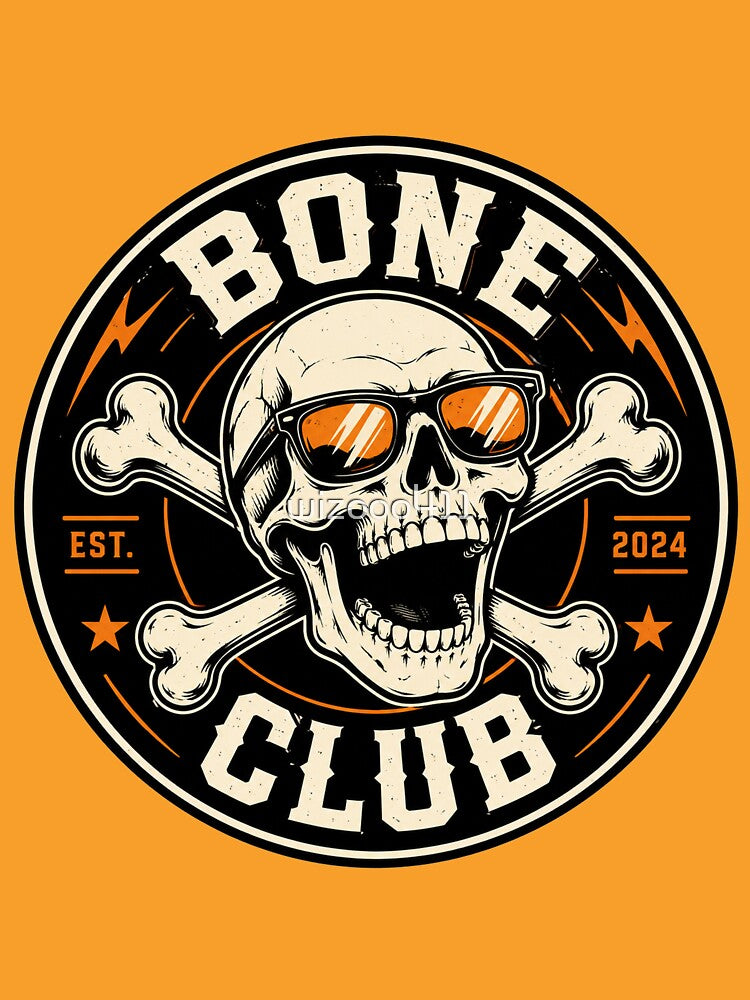 Bone Club Funny Skeleton Halloween Badge Vector by wizooo411