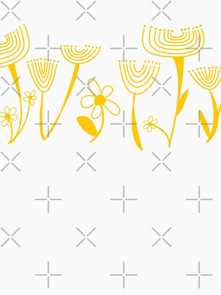 Simple, abstract, artsy graphic yellow drawn flowers floral sketch by Caroline Laursen
