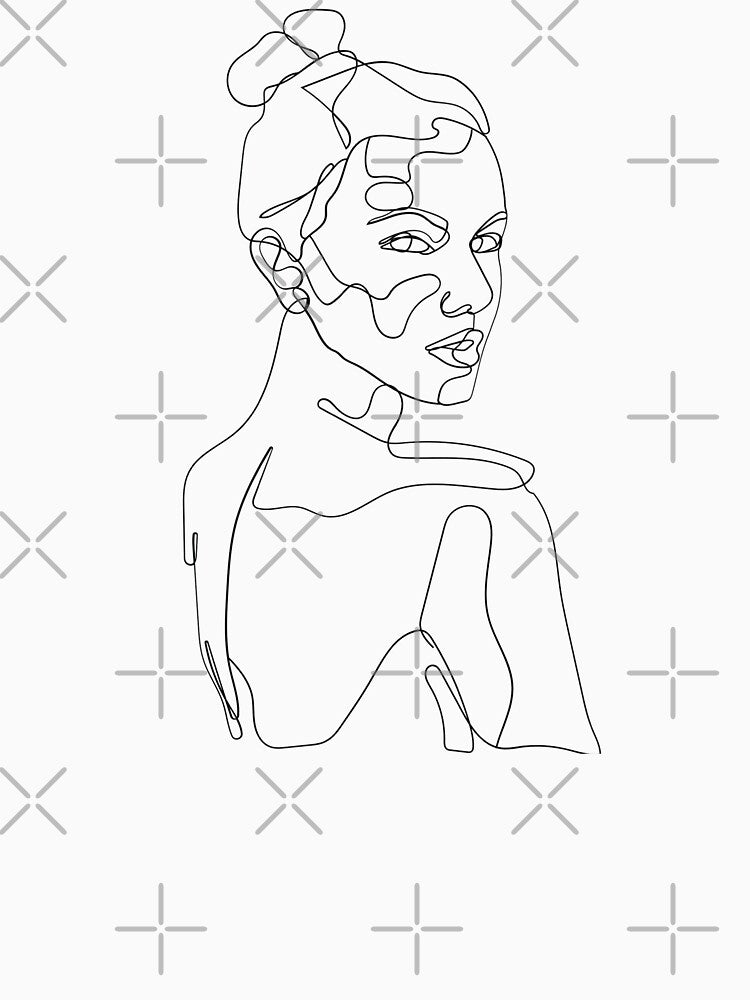 Woman with Bun Line Art Drawing by Dollfacedesign