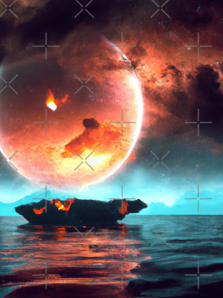 Boat Ride Through a Burning Universe - Serene Night on the Cosmic Ocean by WBP Mart