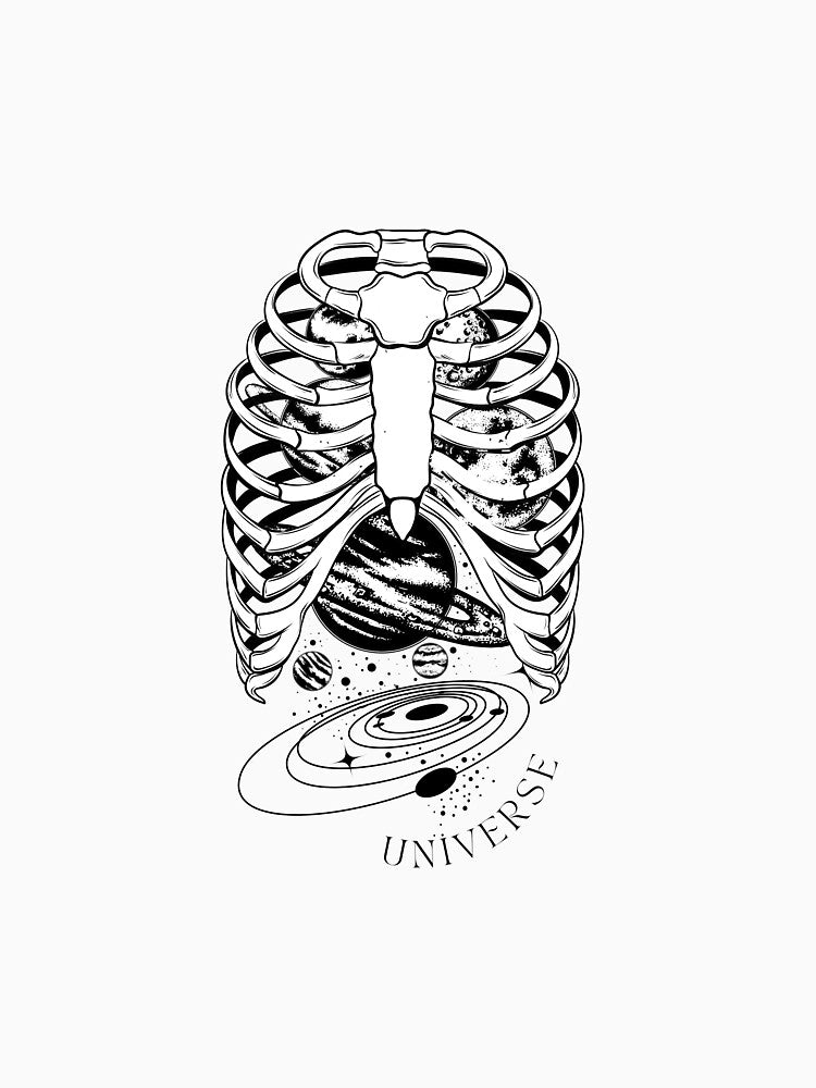 Black and white skeleton universe illustration by NeFeLiBaTa DeSiGN
