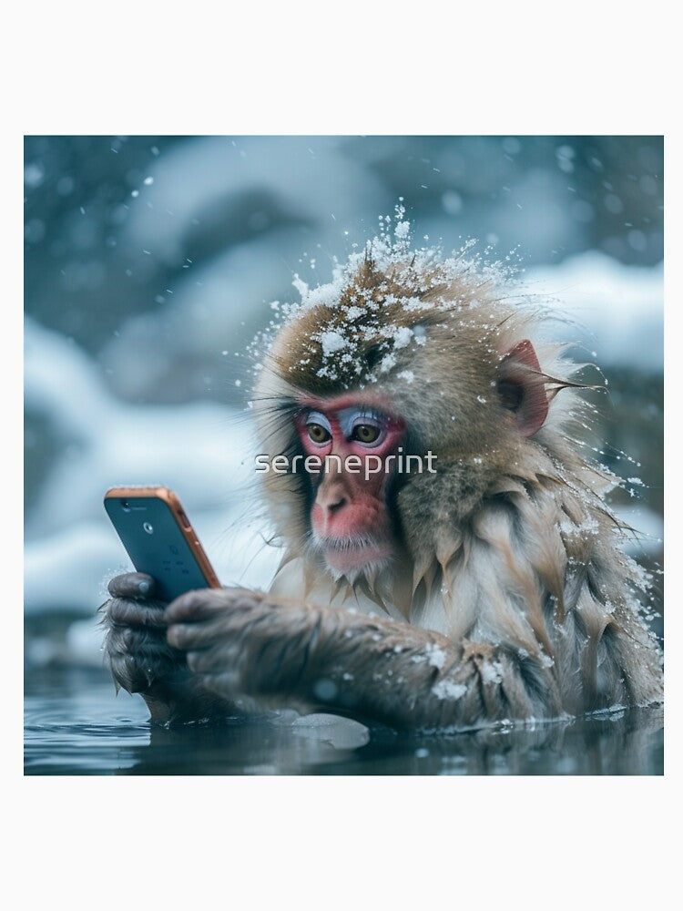 Snow monkey meme, mobile phone addiction by sereneprint Unisex , , , Long Sleeve Tee