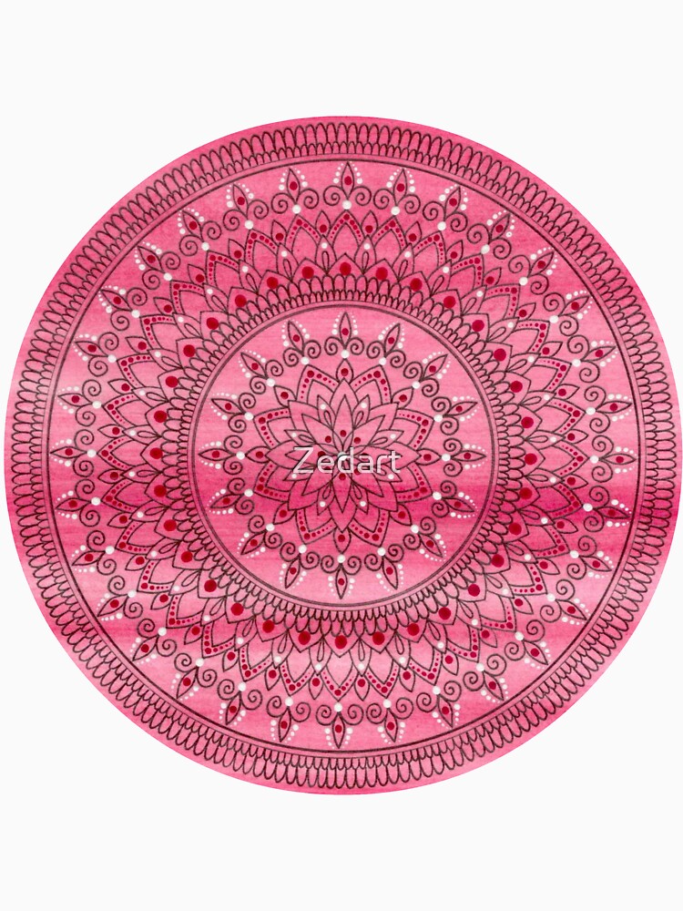 Hand Drawn Pretty Pink And Red Mandala Flower by Zedart