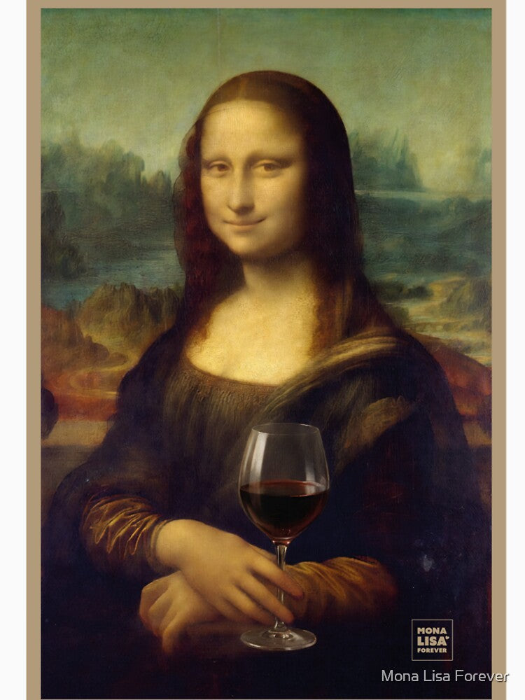 Mona Lisa Glass of Red Wine - Classical Art Parody, Humorous Aperitif by Mona Lisa Forever
