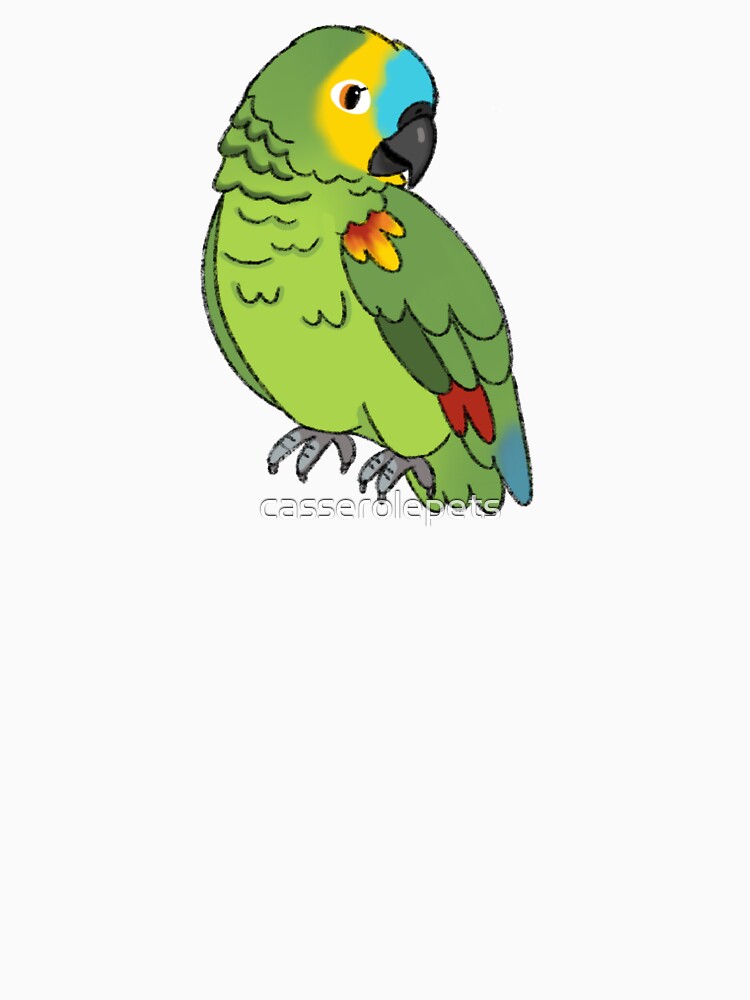 Turquoise Blue Fronted Amazon parrot kawaii illustration by casserolepets