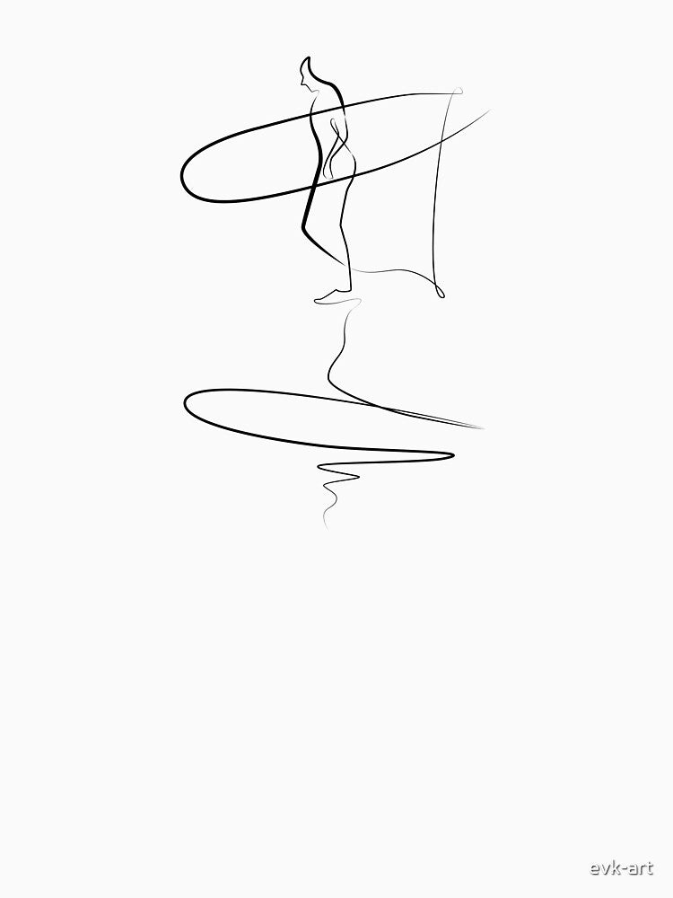 Surfing minimal art in one line drawing by evk-art