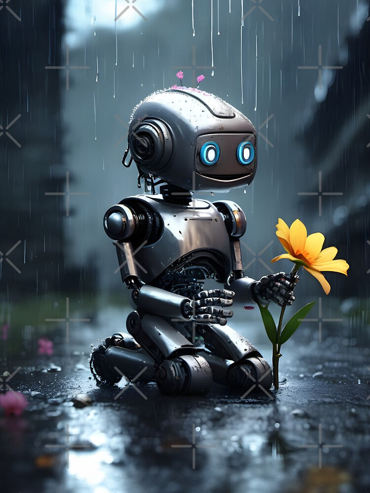 Serenity in Rain: Robot’s Floral Bliss by RevGens