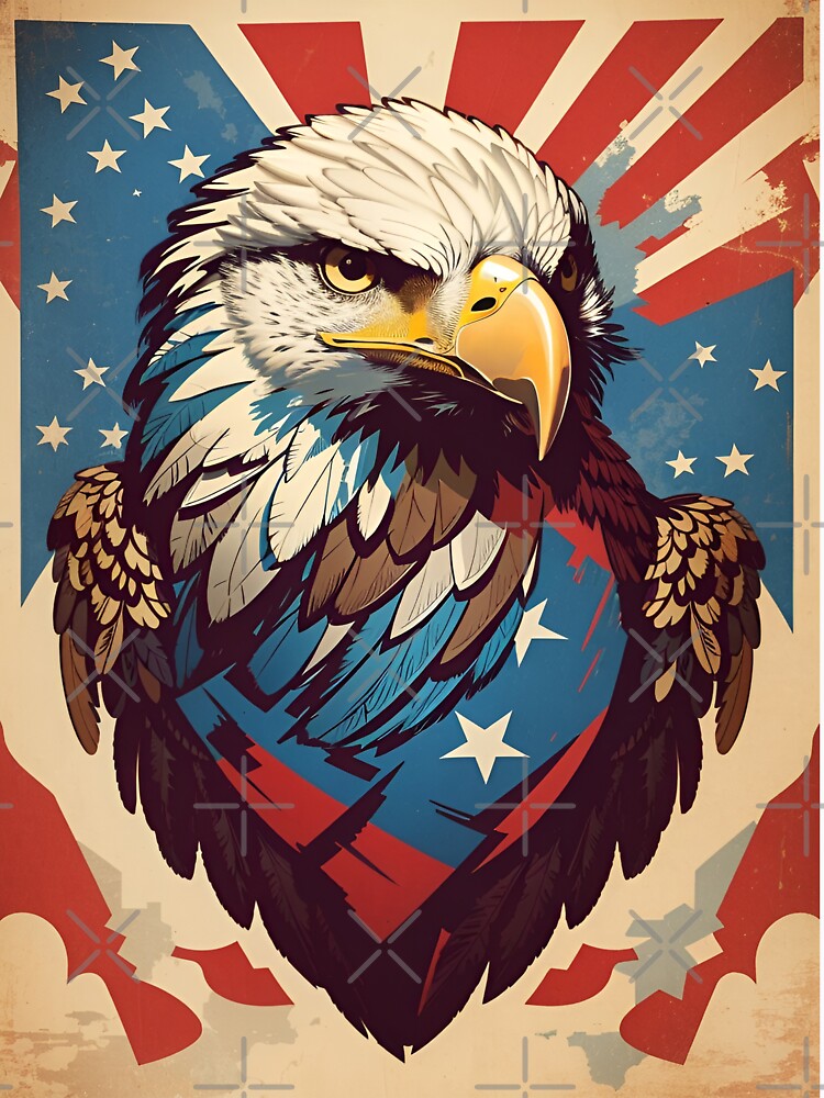 Vintage Patriot's Soar - Retro Patriotic Eagle Art by pizzaboyin
