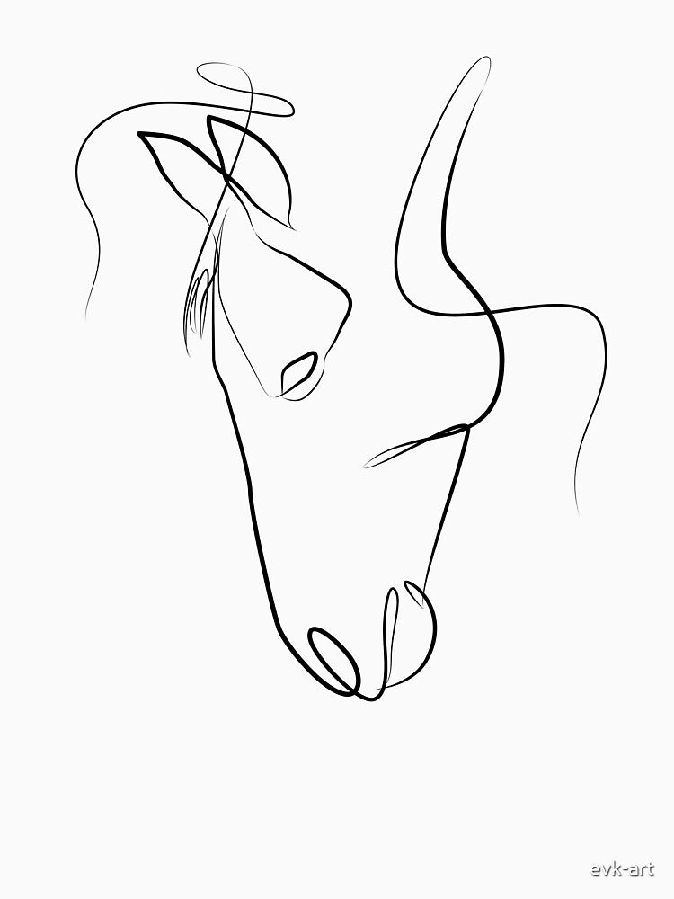 Horse head down in one line art by evk-art