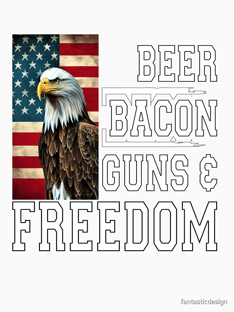 Beer Drinker Drinking Beer Bacon Guns & Freedom by fantasticdesign Unisex , , , Long Sleeve Tee