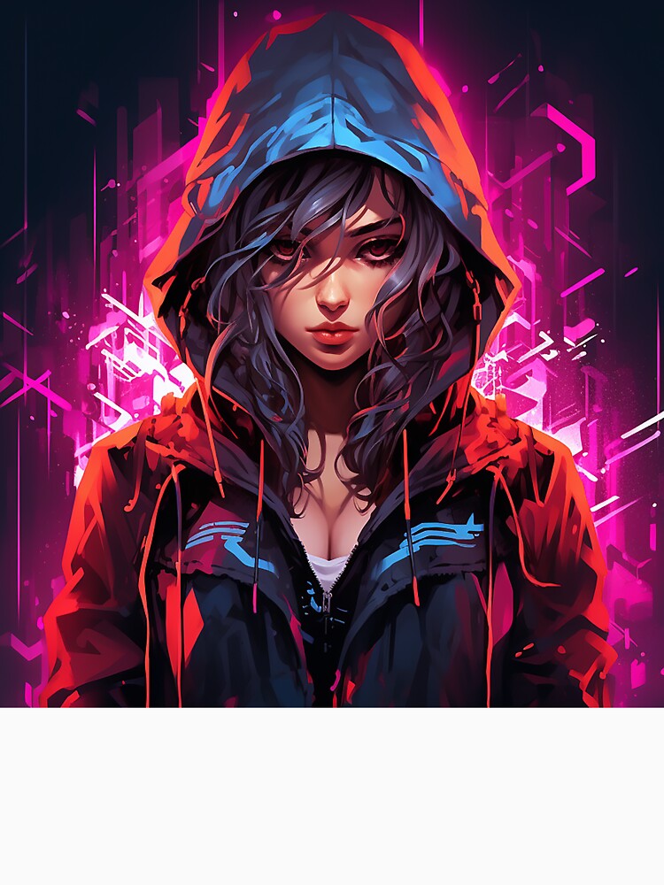 Arcane Anime Girl - Cyberpunk Artwork by DW3WD Unisex , , , Long Sleeve Tee