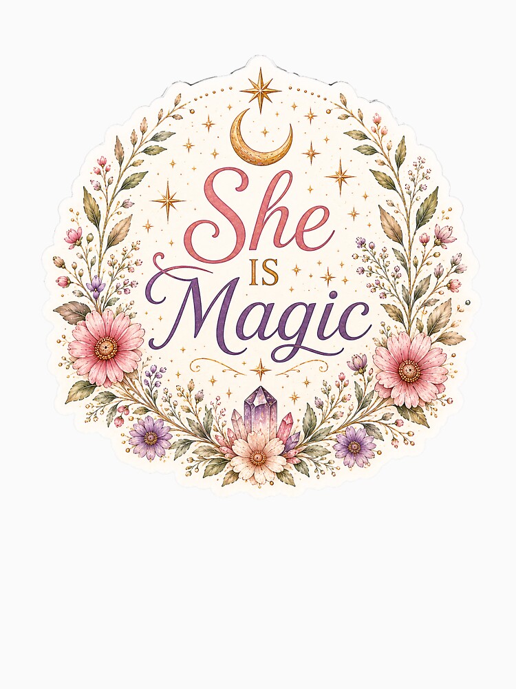 She is Magic Celestial Floral Moon Feminine Boho by CasadiFrequenza