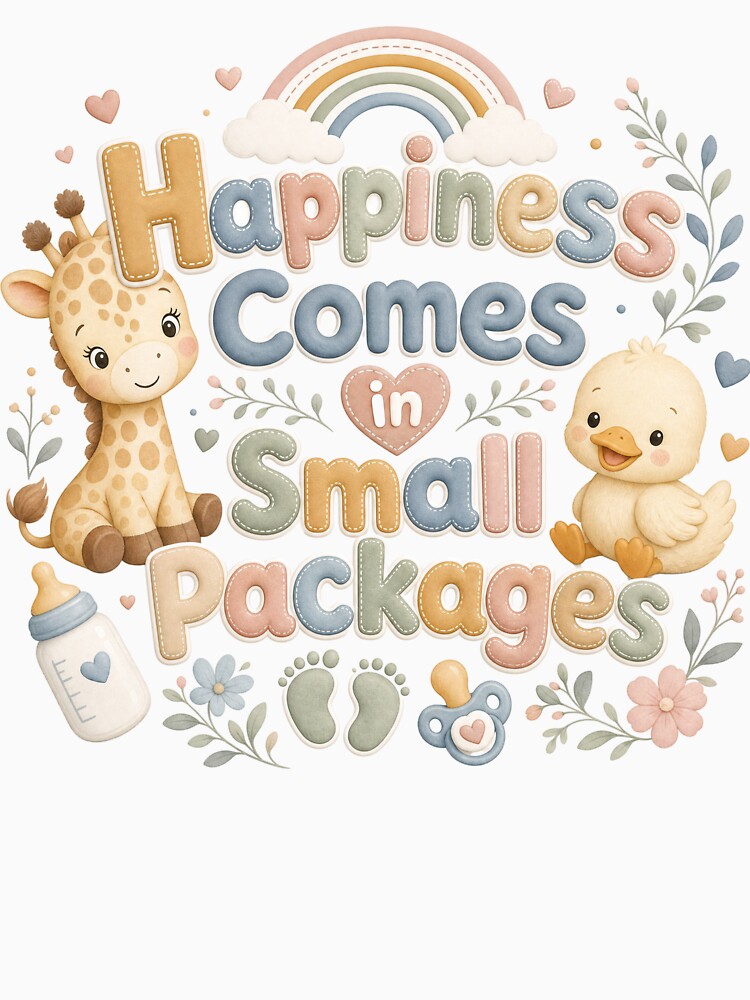 Happiness Comes in Small Packages | Cute Positive Quote Typography T-Shirt by rushaib