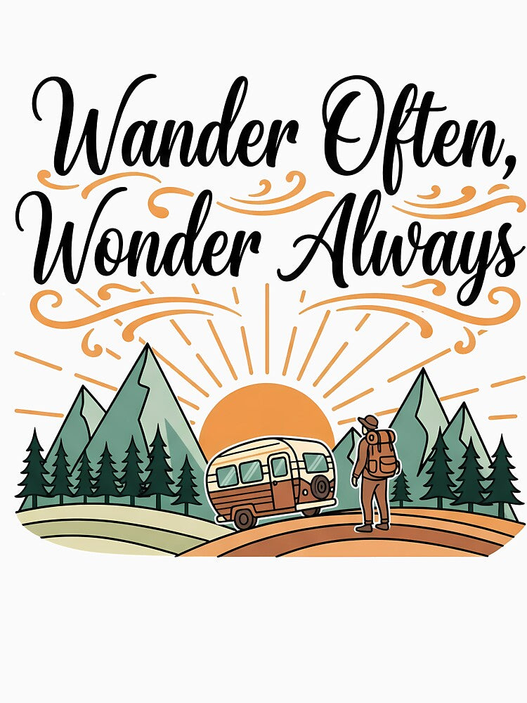 Wander Often Wonder Always Minimalist Mountain Hiking Adventure Nature Aesthetic by amzwag
