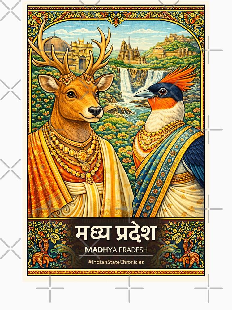 Madhya Pradesh T-Shirt | Heritage Swamp Deer (Barasingha) & Indian Paradise Flycatcher Art | IndianStateChronicles by freezed-frames