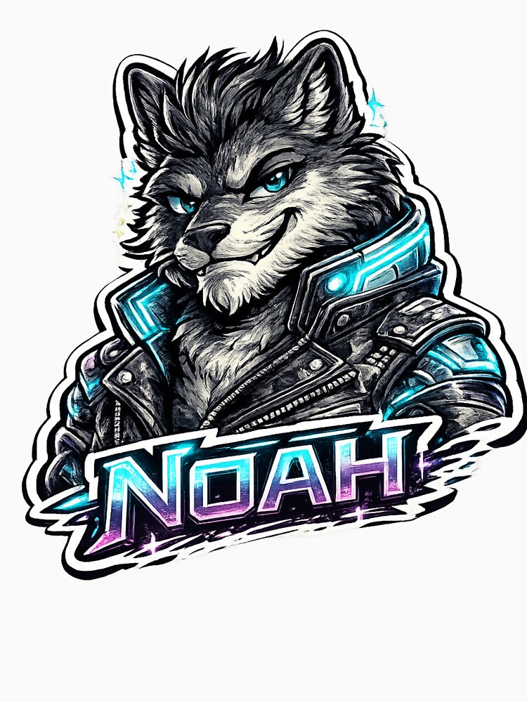 Noah – Cyber Wolf Name Mascot Sticker by AlexLineArt