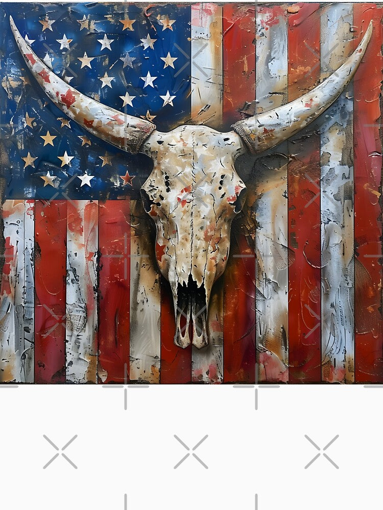 Patriotic American flag Longhorn skull print by dcrc