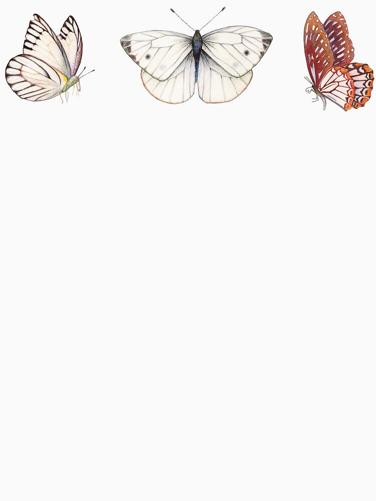 White Butterfly Trio T-Shirt by LushLinesStudio