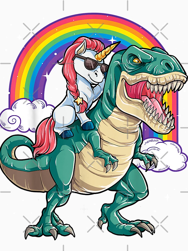 Unicorn Riding T-Rex A Tyranosaurus Rex Rided By A Unicorn by HumbleShirt Unisex , , , Long Sleeve Tee