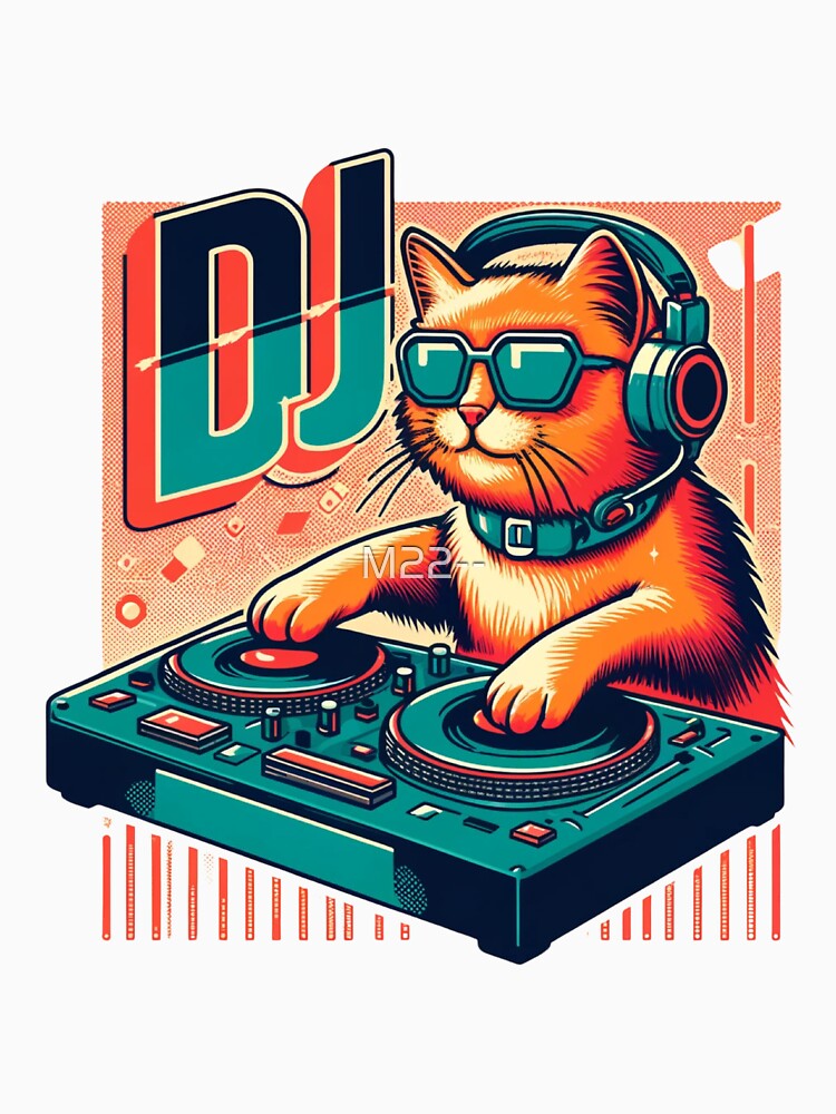 Cute DJ Cat with Headphones and Mixer - 80s Aesthetic by M22--