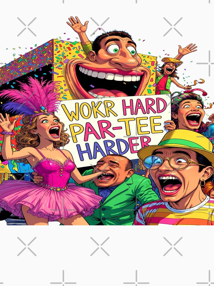 Work Hard Party Harder T-Shirt – Funny Carnival Festival Quote | Colorful Parade Party Graphic Tee by Sushikidsntod
