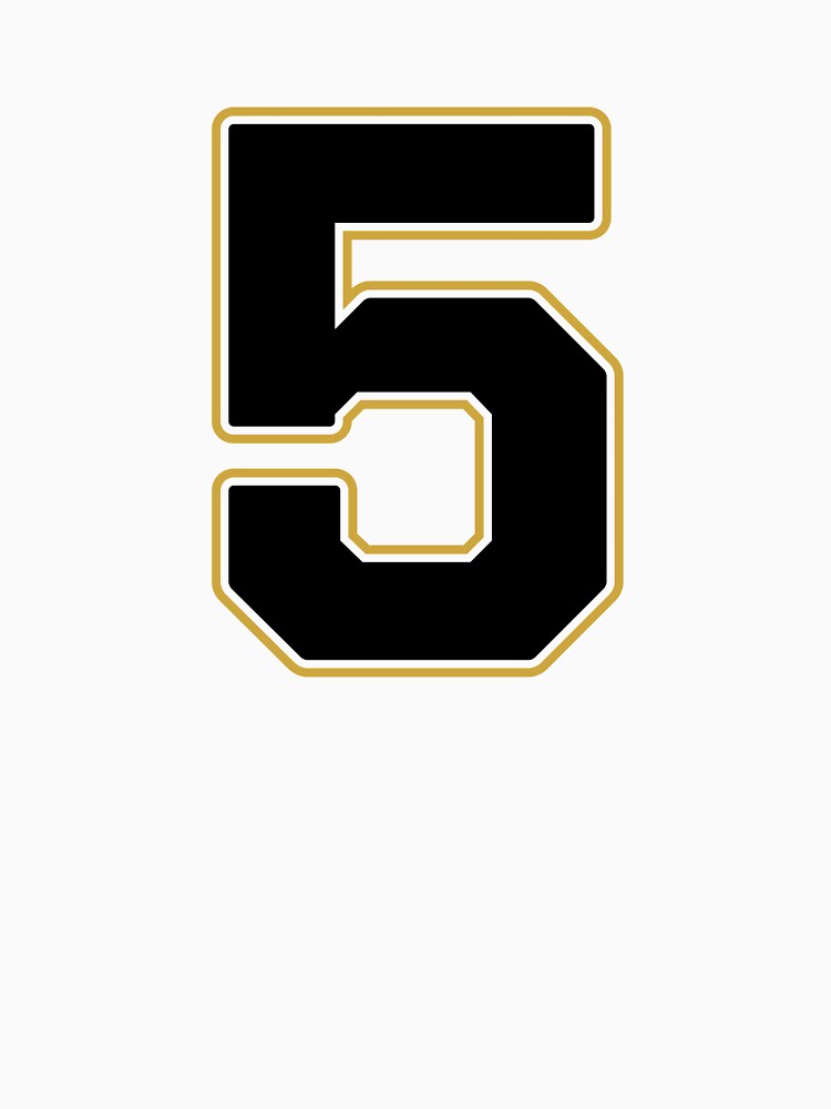 Jersey Number 5 / Player Shirt Number Five (Black with Gold Outline) by STUDIO-72
