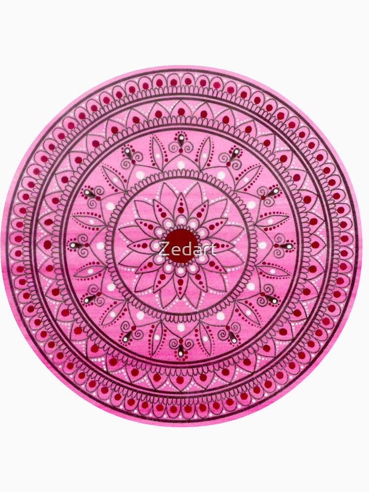 Hand Drawn Pink And Red Pretty Mandala by Zedart
