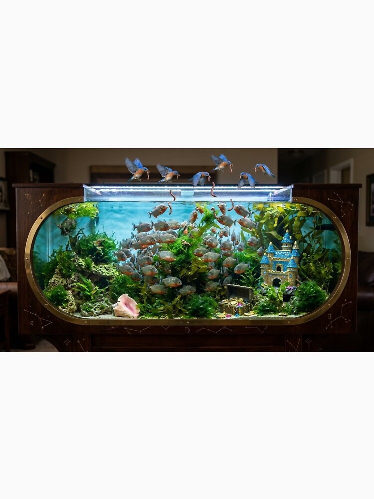 Aquatic Piranha Aquarium with Flying Bluebirds by Uniqueartai