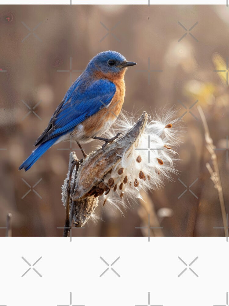 Blubird Perched On a Milkweed Pod by Maria Dryfhout