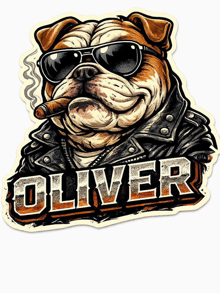 Oliver – Cool Bulldog Name Mascot Sticker by AlexLineArt