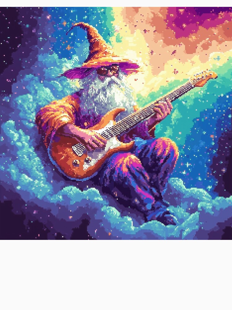 Rainbow Wizard Playing Guitar by Kaos-Bit Unisex , , , Long Sleeve Tee