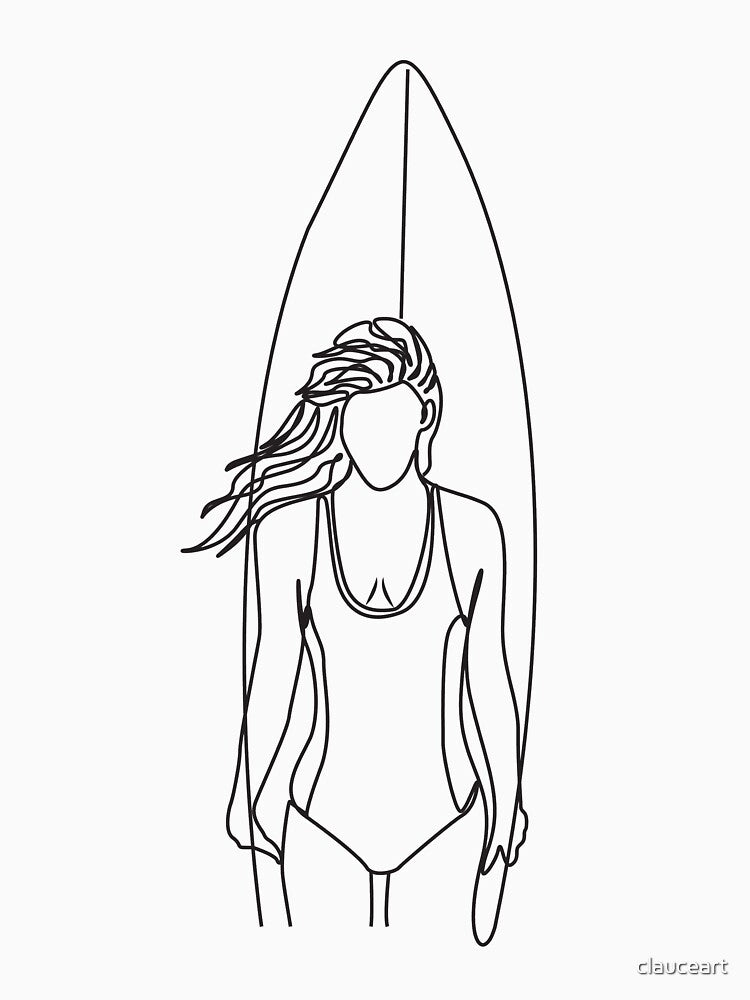 Surfboard Single Line Drawing, Surf Illustration, Surf One Line Art by clauceart