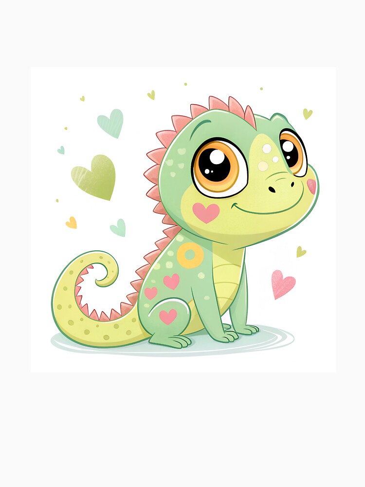 Kawaii Chibi Iguanna with Sparkling Pastel Hearts - Pastel Lizard Magic by Sprklebrand